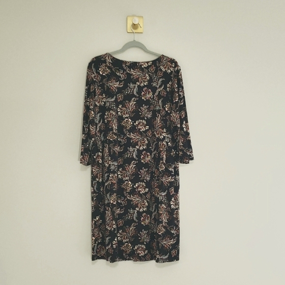 J. Jill Wearever Sheath Dress Large Black Print Knit V-Neck Pleats Casual Office - Picture 7 of 15